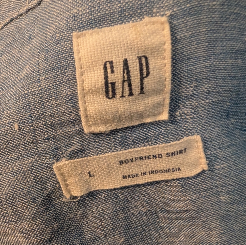Gap 100% Linen Chambray Boyfriend Shirt Size Large L - Picture 5 of 6